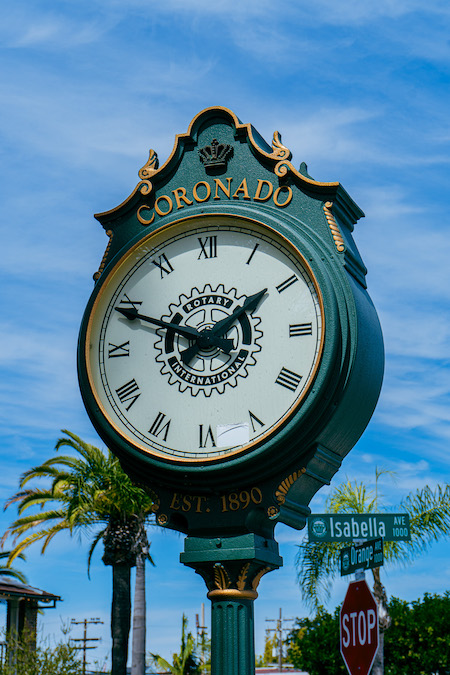 Historische Straßenuhr auf Coronado Island