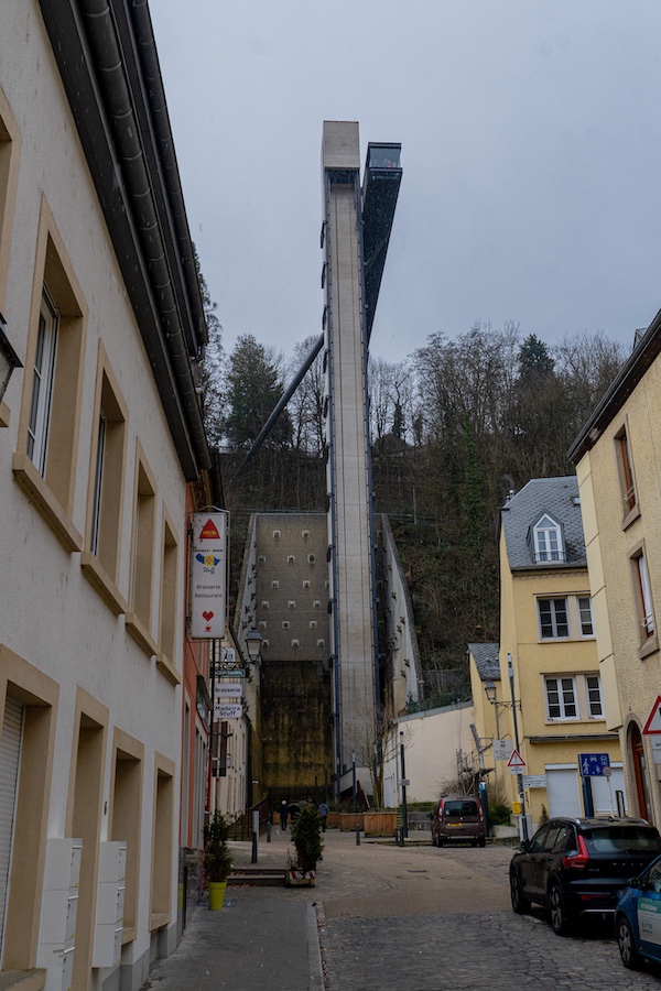 Blick auf den Panoramaaufzug in Pfaffenthal